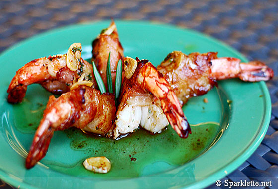 Hot tapas: Pan-seared prawns wrapped with bacon