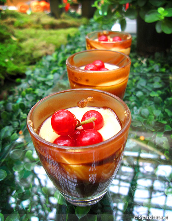 Honey cheese mousse with apricot rosemary jelly