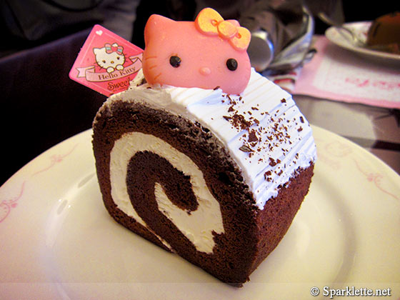 Chocolate Swiss roll at Hello Kitty Sweets Cafe in Taipei, Taiwan
