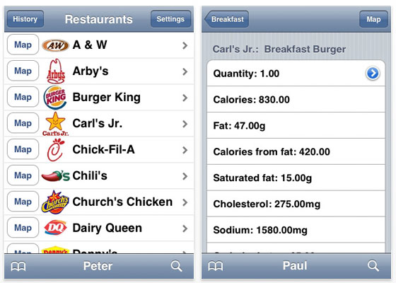 iPhone app - Restaurant Nutrition