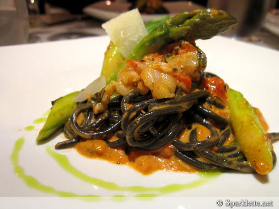 Spiny lobster and squid ink pasta