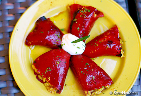 Hot tapas: Stuffed pimentos with paella & Manchego cheese