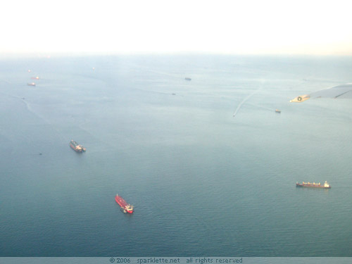 View of ships from onboard the plane